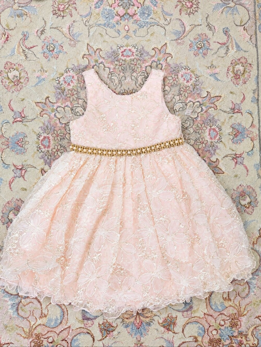 American Princess 3T Blush Pink Lace Special Occasion Girl Dress Gold Pearl